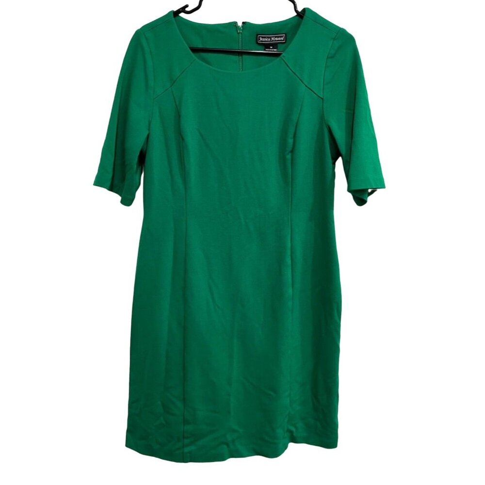 Jessica Howard Green Sheath Short Sleeved Knee Length Dress Size 14